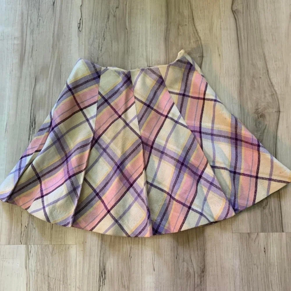 Vintage 1960s Garland label pink & plaid mini pleated skirt‎ XS